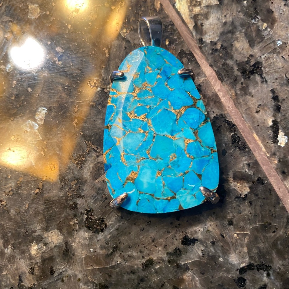 Kendra Scott Custom Sandra Bronze Veined Turquoise in Rhodium Plated Read Pls